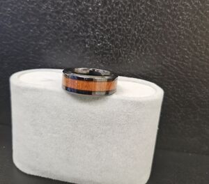 Men's Black Band with Brown Wood Inlay